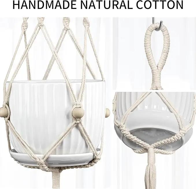 2 Pack Macrame Plant Hanger, 44 Inch, Fits 4-12 Inch Pots, Extra Long Indoor Outdoor Hanging Planter Basket Flower Pot Holder, Boho Home Decor, Ivory (POTS NOT Included) by GreenHaven Gardens