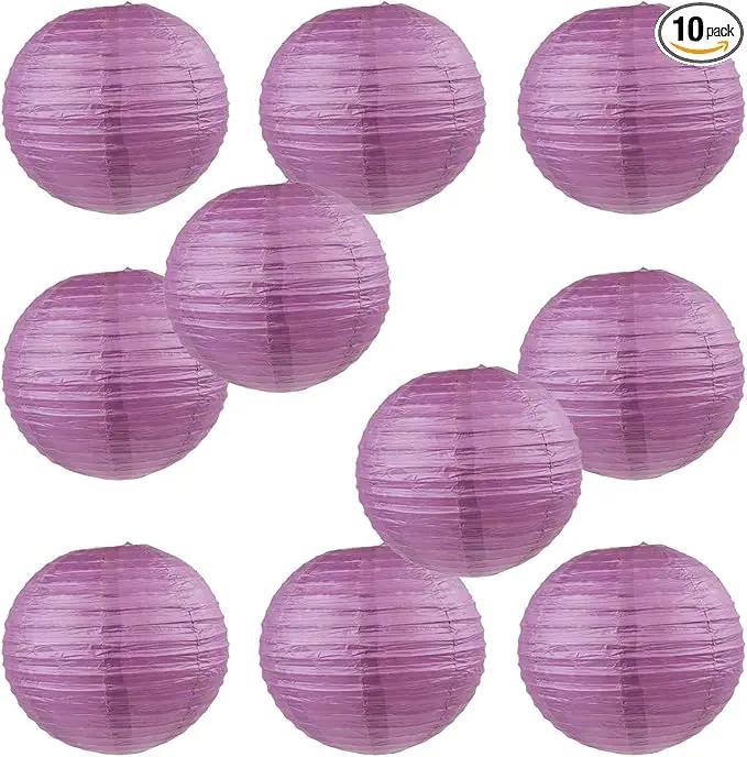 WYZworks - Round Paper Lanterns 10 Pack (Purple Plum, 8") - Hanging Paper Lanterns Lamp for Wedding, Birthday, Party and Home Decorations with 8", 10", 12", 16" Option by GreenHaven Gardens