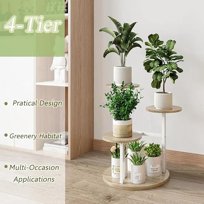 Plant Stand Indoor 4 Tier 5 Potted Multiple Flower Pot Holder for Patio Garden Balcony Living Room Corner (4 Tier White+Sonoma Oa) by GreenHaven Gardens