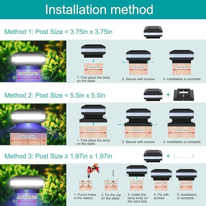 Sumaote Solar Post Lights 160LM 52 LED - 6x6 Post Cap Solar Light Outdoor Deck Fence Lights fit 4x4 5x5 6x6 Wood Posts, IP65 Waterproof for Garden Porch Patio, 6000K White Lighting, 4 Pack by GreenHaven Gardens