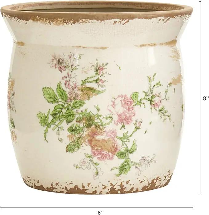 Nearly Natural 8in. Tuscan Ceramic Floral Print Planter by GreenHaven Gardens