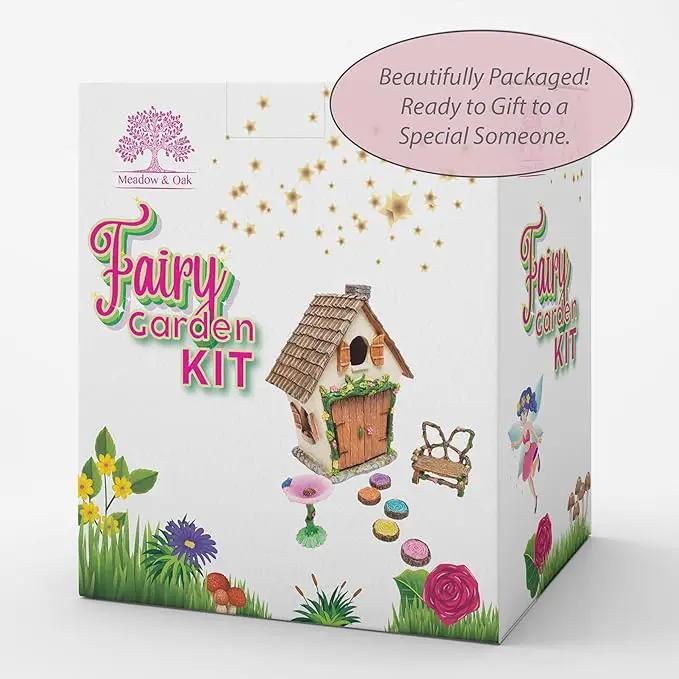 Meadow & Oak Fairy House Kit, Outdoor Fairy Garden Kit for Kids & Adults, Fairy Garden House with Doors That Open & Fairy Garden Accessories, Magical Fairy Garden Set Includes Adorable Accessories by GreenHaven Gardens