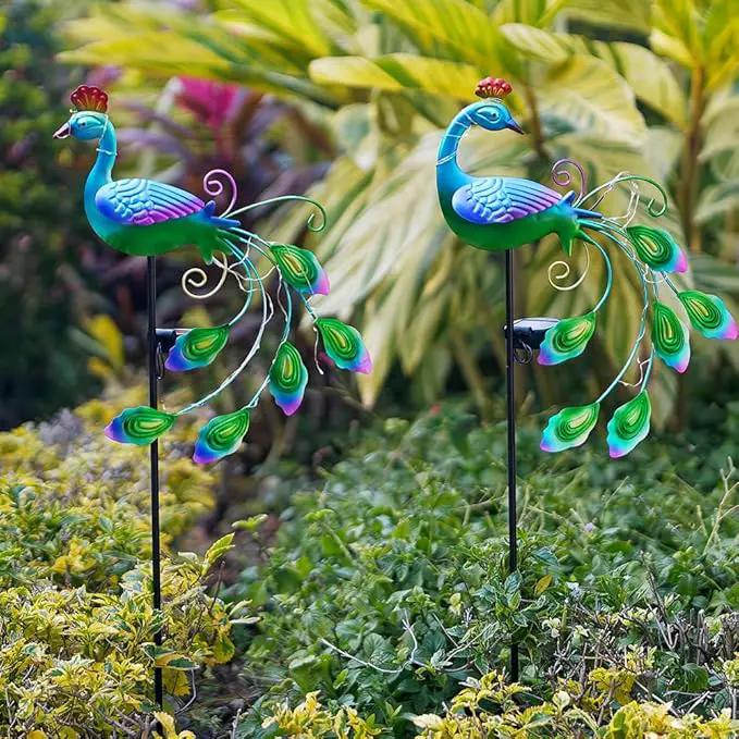 DREAMSOUL 2 Pack Peacock Solar Lights Outdoor Waterproof, Metal Outdoor Solar Lights for Yard Garden Peacock Decor by GreenHaven Gardens