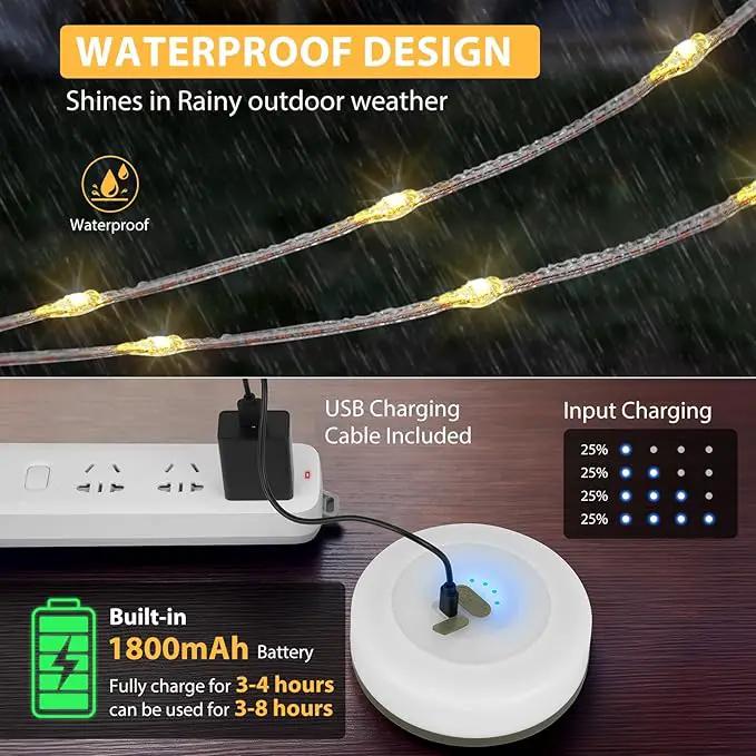 Camping String Lights, 4 in 1 Quick Storage Camping Essentials Gear 32.8FT Rechargeable Tent Lights with 9 Modes Hanging Waterproof LED Camp Lamp for Camping Hiking Patio Garden Festival -Warm +RGB by GreenHaven Gardens