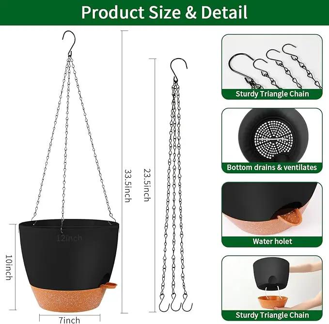GARDIFE Large Hanging Planter, 12 inch Hanging planters for Indoor. Outdoor Plants, Self Watering Plant Pot, Plant Hanger, Black by GreenHaven Gardens