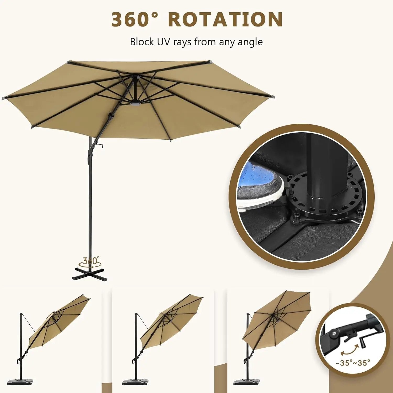 Abba Patio 10FT Vienna Offset Patio Umbrella Outdoor Cantilever Umbrella with 360° Rotation Design and Easy Tilt Adjustment UV 50+ Protection 8 Ribs for Backyard Garden Deck Pool Patio, Brown by GreenHaven Gardens