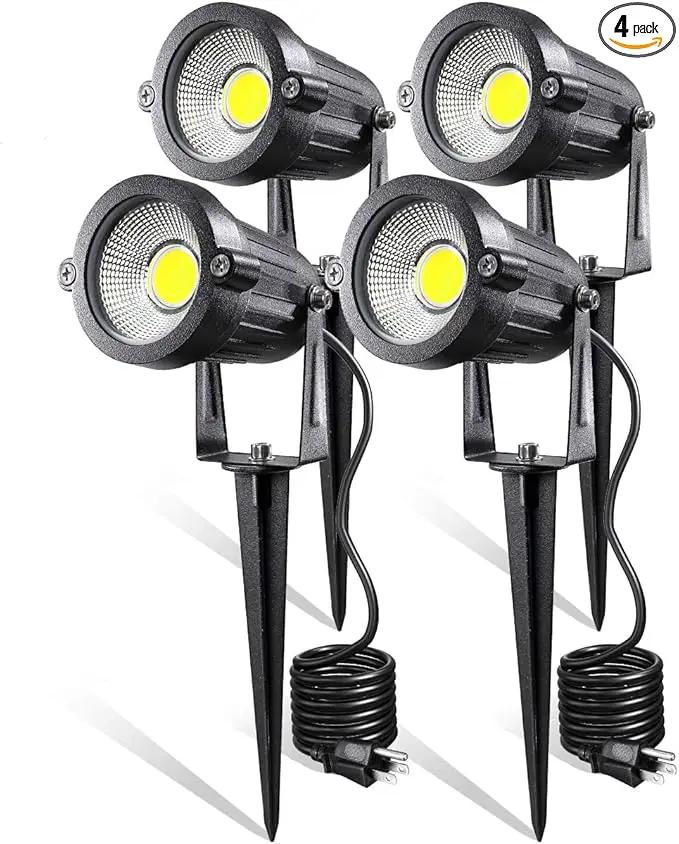 LED Landscape Lights,5W 120V AC Outdoor Pathway Garden Yard Spotlight,IP65 Waterproof Garden Flood Light,Outdoor Spotlight with Stake,UL Cord 5-ft with Plug (Pack of 4, Daylight White) by GreenHaven Gardens