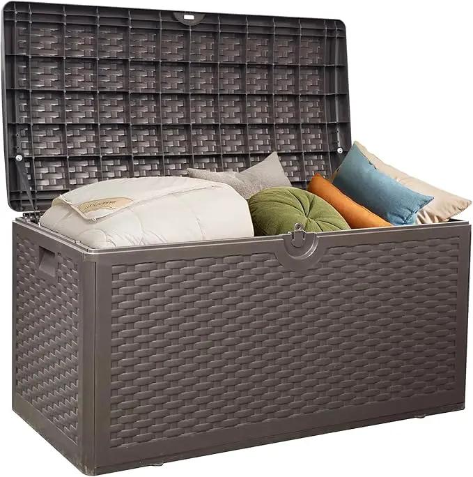 80 Plus Gallon Outdoor Storage Box, Waterproof Resin Deck Box Outdoor Storage Bin for Patio, Poolside, and Garden, Lockable & UV-Resistant, Ideal for Small Spaces, Brown by GreenHaven Gardens