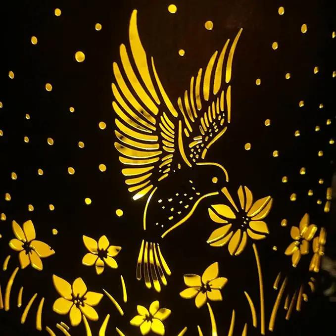 Mothers Day Gifts, 4 Packs Solar Lanterns Outdoor Hanging Lantern Lights, 4 Hummingbirds Hollowed-Out Metal Decor Lantern, Waterproof LED Decorative Garden Light Gifts by GreenHaven Gardens