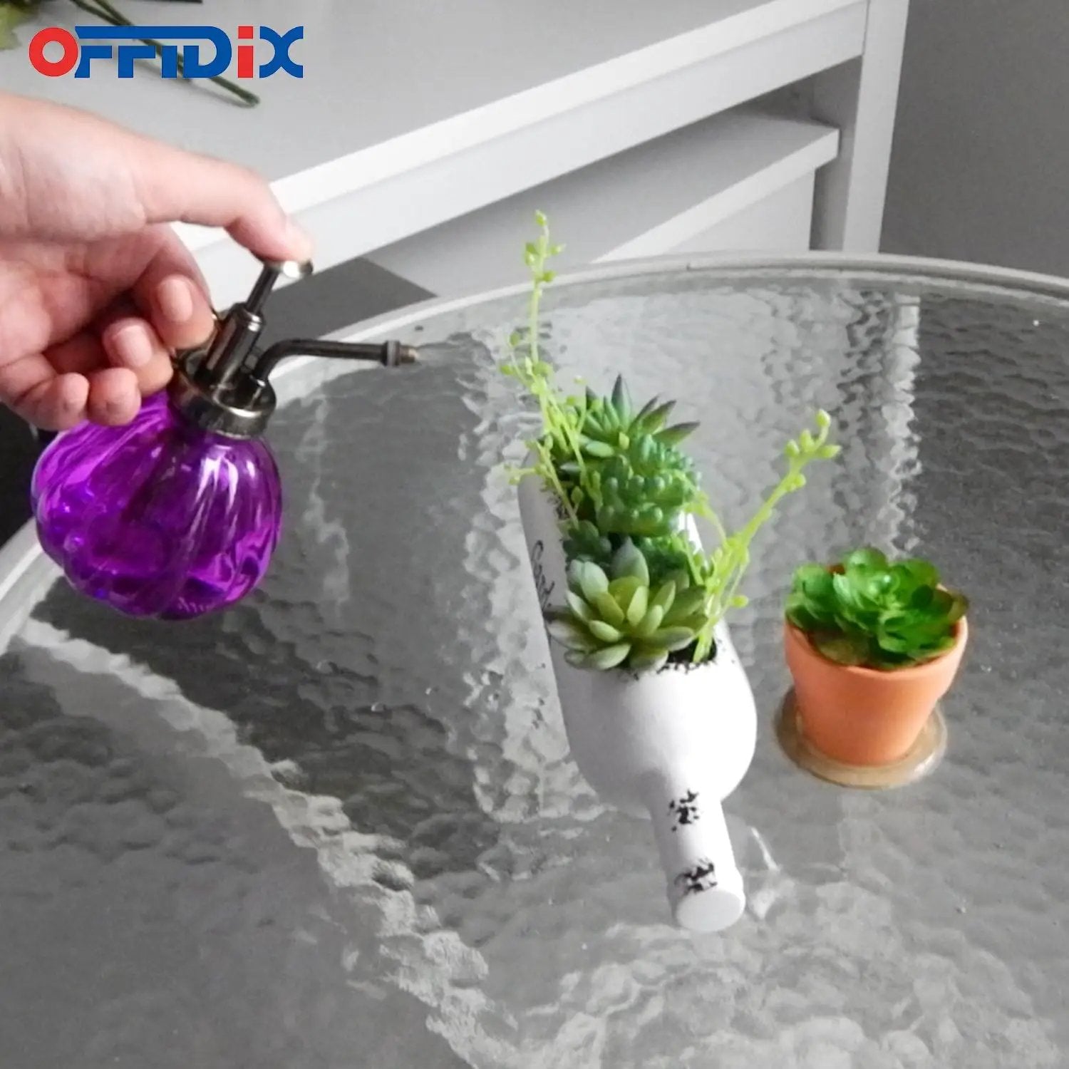 OFFIDIX Glass Watering Spray Bottle, 6.3" Tall Vintage Style Plant Mister with Bronze Plastic Top Pump One Hand Watering Can Glass Spary Bottle (Dark Purple) by GreenHaven Gardens