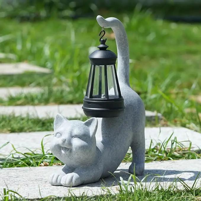 Solar Cat Garden Statue 10 Inch Porch Patio Decor for Outside Yard Decoration Outdoor Unique Housewarming Gardening Birthday Gifts for Cat Lovers Women Grandma by GreenHaven Gardens
