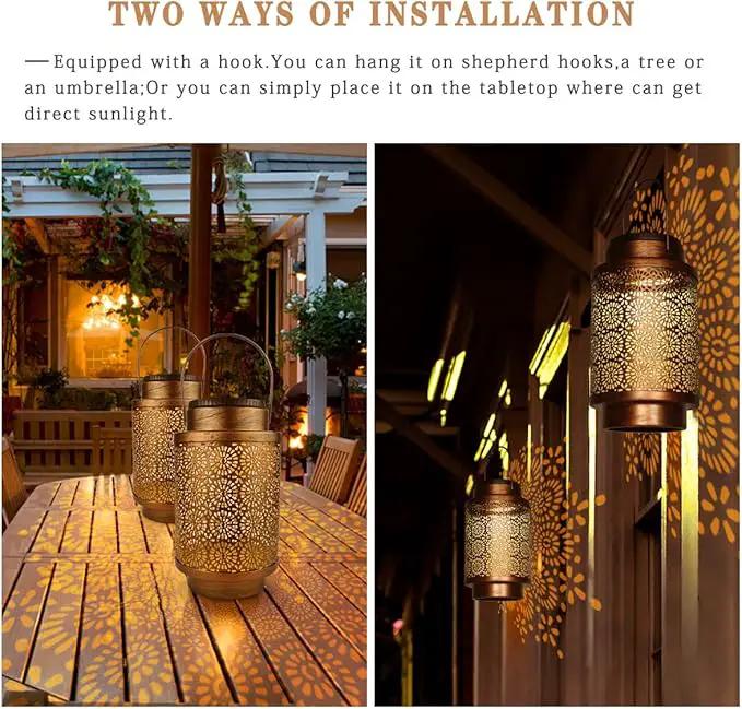 2 Pack Solar Lanterns Outdoor Waterproof, Hanging Led Lantern Garden Decorative, Metal Decorative Garden Lights, Solar Outdoor Lights Decor for Table Patio Garden Yard Pathway, Bronze, T00012 by GreenHaven Gardens