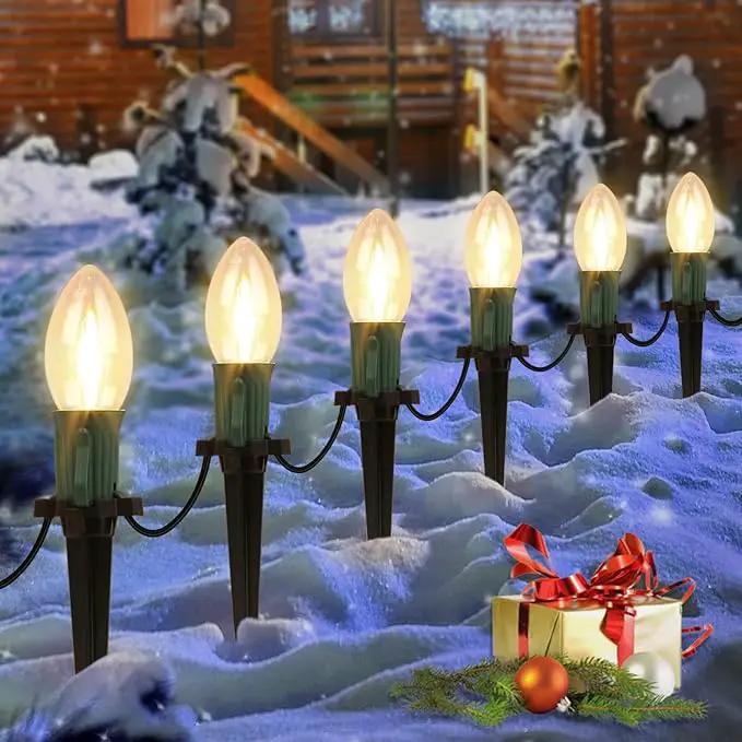 C9 Christmas String Lights for Pathway , 26FT LED 20 Clear Lights with 20 Stakes, Waterproof Shatterproof 2700K Warm White Linkable Walkway Lights for Outdoor Indoor Xmas Driveway Yard Garden Decor by GreenHaven Gardens