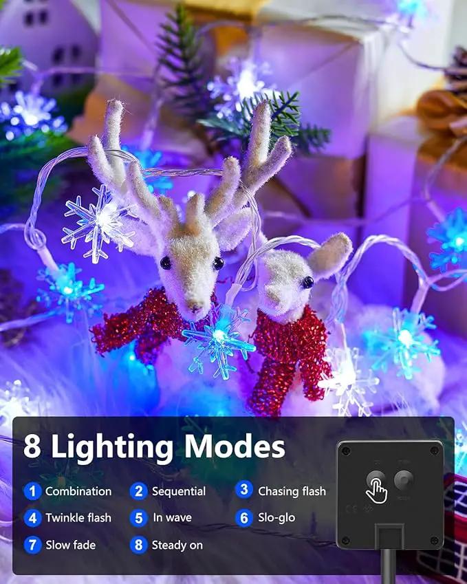 Brightown Solar Christmas Snowflake String Lights 100 LED 39 FT Outdoor Waterproof Fairy Lights with 8 Lighting Modes for Wedding, Party, Tree, Room, Garden, Patio, Yard, Home, Blue & White by GreenHaven Gardens