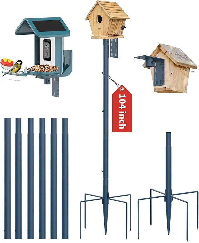 Bird Feeder Pole Stand – 104 Inch Height Feeding Station with 1-Inch Dia Heavy Duty for Hanging Feeders, Bird House Pole Mount Kit for Outdoor, Slip-Fit Connection，Blue by GreenHaven Gardens