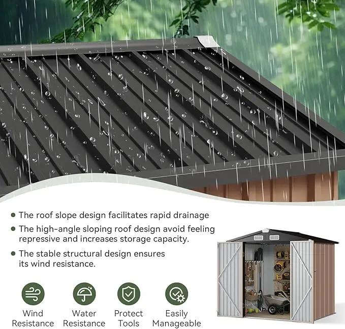 Aoxun 6.2x4 FT Shed Outdoor Storage Shed with Lockable Doors & Slooping Roof Metal Garden Tool Shed for Backyard, Patio, Poolside (Brown) by GreenHaven Gardens