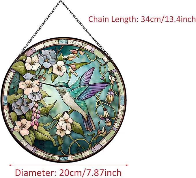 Hummingbirds and Flowers Pattern Stained Glass Suncatchers for Windows,Hanging Stained Glass Suncatcher,20cm/7.87inch Hand-Painted Sun Catcher Garden Painted Glass Panel Decor Themed Gift by GreenHaven Gardens