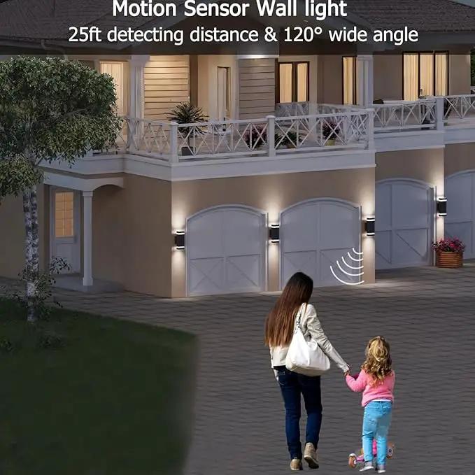 Motion Sensor Outdoor Wall Lights, Dusk to Dawn Exterior Light Fixtures with 3 Modes, Modern Up Down Wall Sconce, Waterproof Aluminum Porch Light for Garage, Patio, Front Door – Matte Black by GreenHaven Gardens