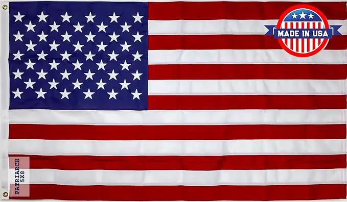 Carrot-Top Patriarch Polyester American Flag for Outside & Inside 5x8 - US Flag, Outdoor, United States Flag Made in USA, Heavy Duty w/Brass Grommets by GreenHaven Gardens