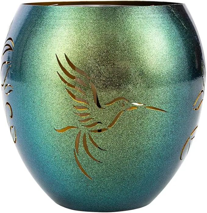 VEWOGARDEN Solar Lanterns Outdoor Waterproof Hummingbird & Plant Hollowed-Out Metal Lantern Solar Lights with Flickering Flame for Patio Porch Table, Green by GreenHaven Gardens