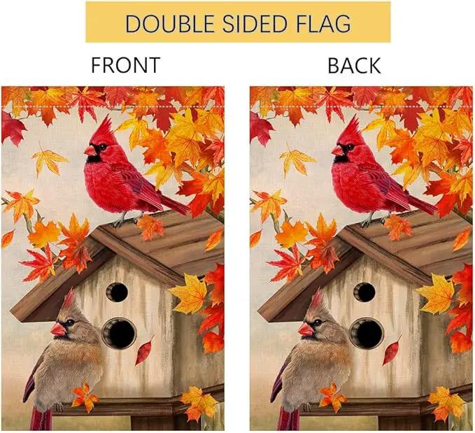 BLKWHT Fall Cardinal Bird House Flag 28x40 Vertical Double Sided Maple Leaves Welcome Autumn Thanksgiving Holiday Outside Decorations Burlap Yard Flag BW829-40 by GreenHaven Gardens