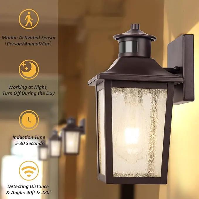 Oil Rubbed Bronze Motion Sensor Outdoor Lights - Dusk to Dawn Outdoor Lighting, Brown Exterior Garage Light Fixture, Waterproof Porch Light Coach Outside Wall Mount for House, Front Door, Anti-Rust by GreenHaven Gardens