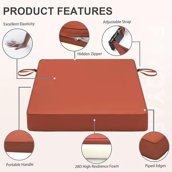 Favoyard Patio Chair Cushions 20 x 20 x 3 Inch Waterproof Outdoor Seat Cushions for Patio Furniture 3-Year Color Fastness Garden Sofa Couch Chair Pads with Handle & Adjustable Straps Set of 2, Spice by GreenHaven Gardens
