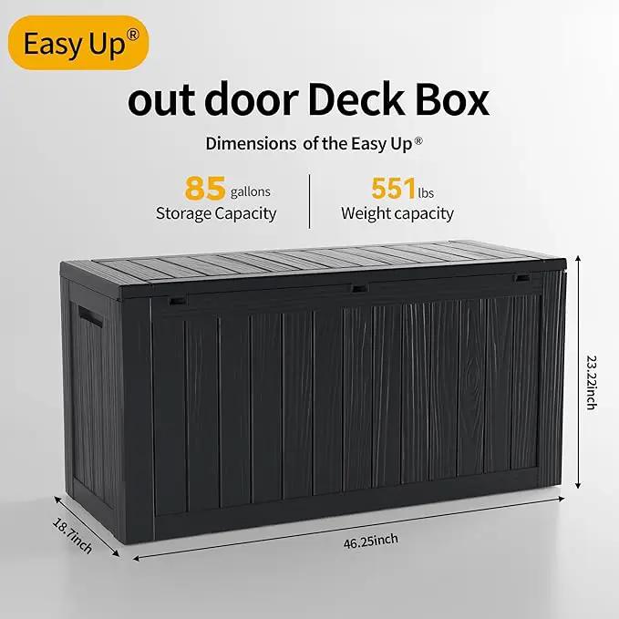 80 Gallon UV Resistant Outdoor Storage Box Waterproof, Lockable Resin Deck Box for Garden Tools, Sports Equipment and Cushions, Black by GreenHaven Gardens