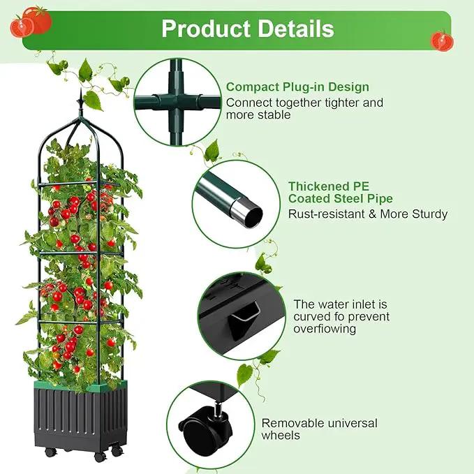 Raised Garden Bed Planter Boxes with Trellis,1pcs 70.9"Self-Watering Tomato Planter Boxes with Trellis for Climbing Vegetables Plants Flowers Tomato with Wheels,Use for Indoor Outdoor (Black) by GreenHaven Gardens