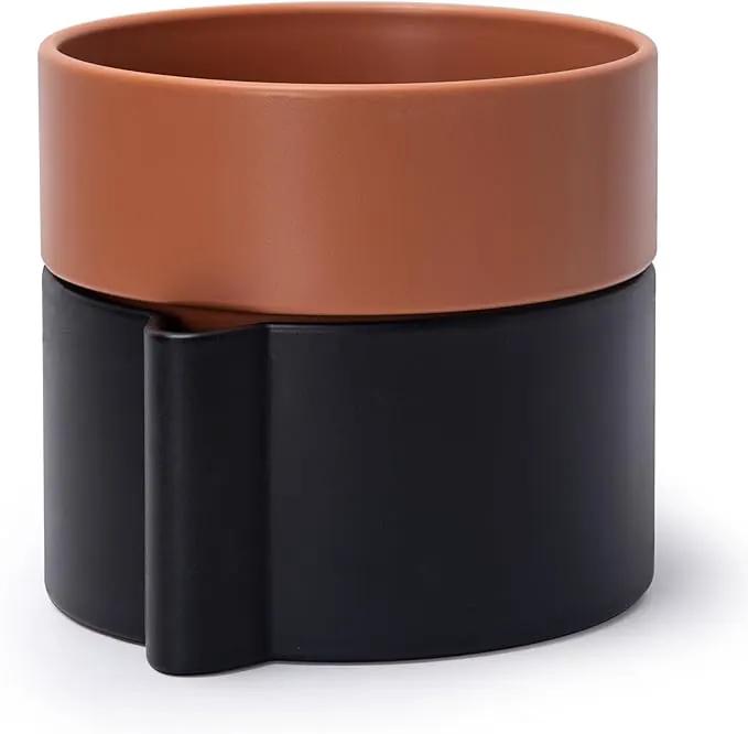 8 Inch Self-Watering Planter Pot with Terracotta Insert, Deep Water Reservoir, and Ceramic-Alike BPA-Free Plastic Planter Pot for Plant, Modern Planter for Houseplants, Black/Terracotta, 53-B-T-5 by GreenHaven Gardens