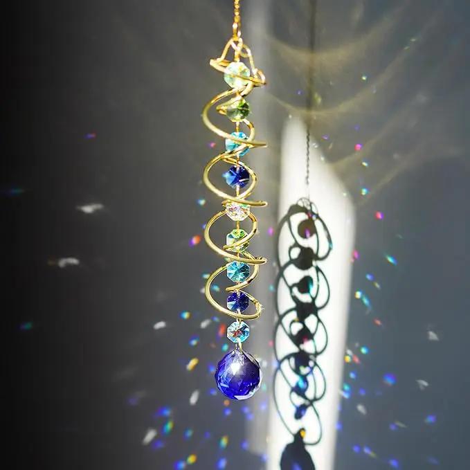 H&D HYALINE & DORA Gazing Ball Spiral Tail Crystal Suncatcher, Rainbow Maker Crystal Beads Decor Sun Catcher Hang with Hook for Window Indoor Outdoor by GreenHaven Gardens