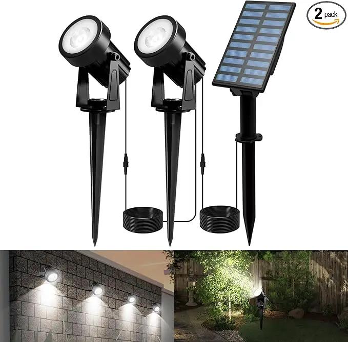 T-SUNUS Solar Spot Lights Outdoor IP65 Waterproof White 6000K 2-in-1 Landscape Spotlights, 9.8ft Cable Separate Panel Auto Dusk to Dawn Dimmable for Flag Yard Garden Patio Driveway Pathway Garage by GreenHaven Gardens