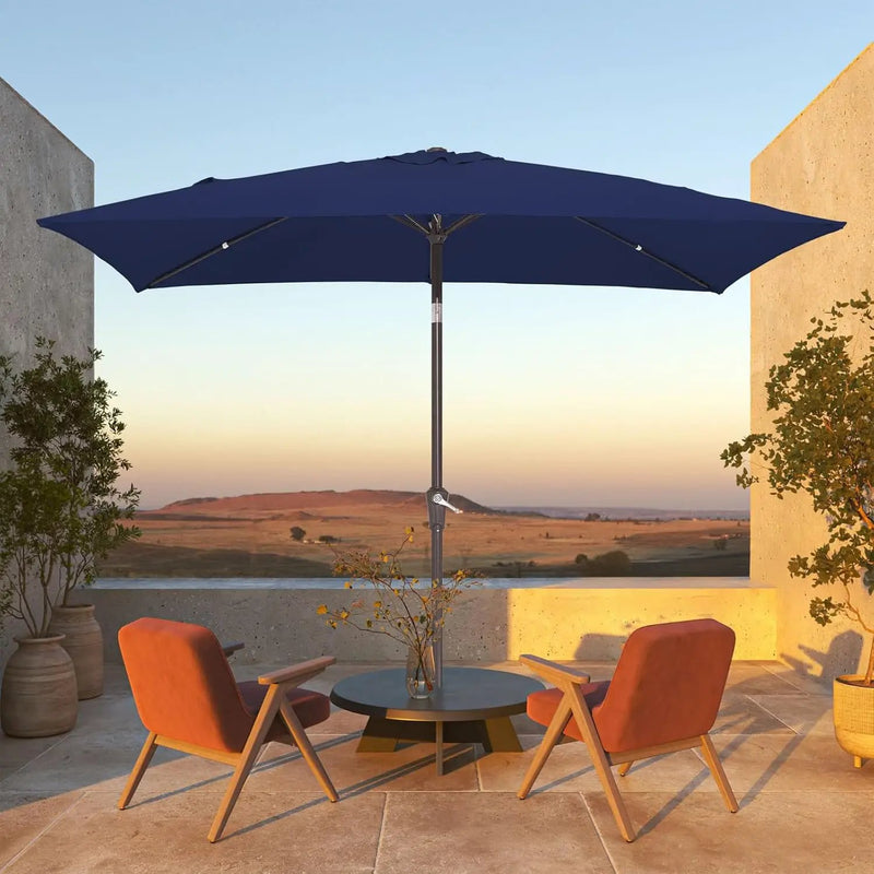 JEAREY 6.5x10 ft Rectangular Patio Umbrellas Outdoor Market Umbrella with Push Button Tilt and Crank, Rectangle Table Umbrellas 6 Sturdy Ribs UV Protection for Pool Garden Backyard Deck, Dark Navy by GreenHaven Gardens