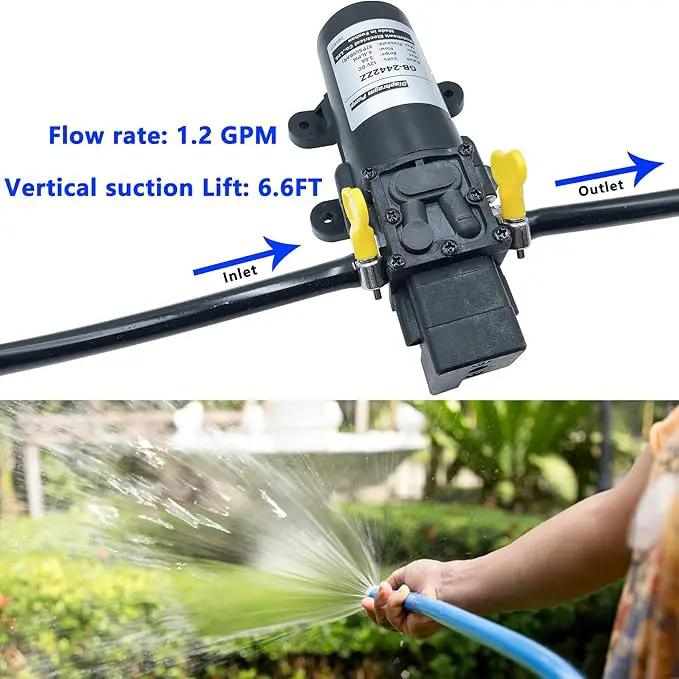 DC 12V Diaphragm Pump, Self-Priming Sprayer Pump, 1.2 GPM 87 PSI Pressure Switch Adjustable water pump, With 2 hose clamps, for RV Camping Shower Garden Irrigation by GreenHaven Gardens