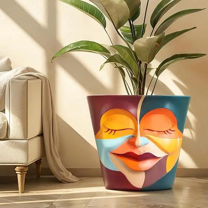 GUGUGO 12 Inch Abstract Rainbow Face Flower Pot, Large Plant Pots with Drainage Holes, Unique Funny Head Planters for Indoor Plants, Cute Planter Gift, Eclectic Home Decor Aesthetic by GreenHaven Gardens