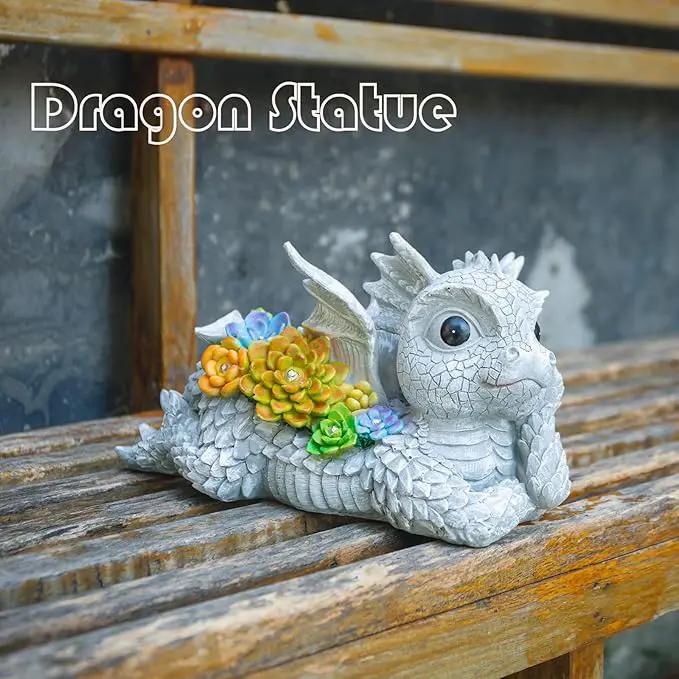 Garden Dragon Statue Outdoor Decor, Dragon Garden Sculpture Waterproof Solar LED Lights Resin Succulent Decorations for Outside Lawn Patio Patio Yard Ornament Gifts by GreenHaven Gardens