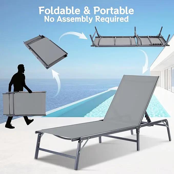 Outdoor Chaise Lounge Chair Set of 2, Foldable & Assemble-Free, 6 Adjustable Positions, Durable Rust-Resistant Frame, Portable Outdoor Pool Lounge Chairs for Pool Patio Beach, Grey by GreenHaven Gardens