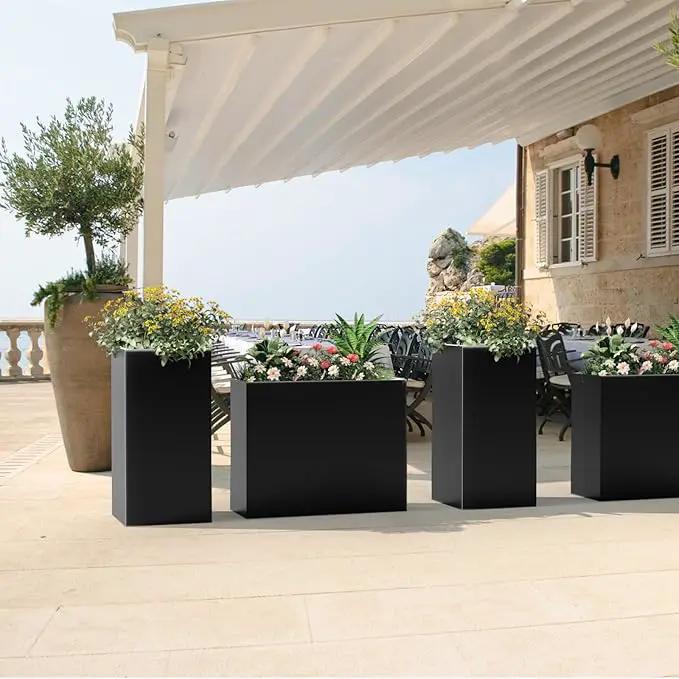 Tall Metal Cube Planter for Outdoor Plants 36" L x 12" W x 26" H, Heavy Duty Steel Large Planter Box with Removable Insert Shelf, Modern Décor for Tall Plants, Trees, Flowers (Black) by GreenHaven Gardens
