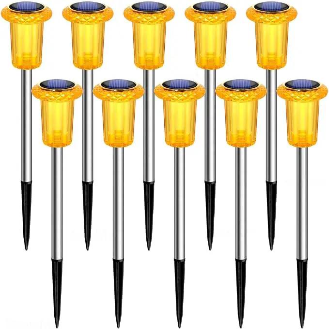 DenicMic Solar Lights Outdoor Pathway Lights LED Waterproof Acrylic Lamp Head Stainless Steel Stake for Yard Garden Landscape Path Walkway Driveway Patio Lawn (Orange 10Pack) by GreenHaven Gardens