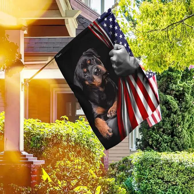 FLAGWIX American Flag - Rottweiler Dog Lover American US Flag, 4th of July Decorations for Inside, Outside, Garden Flag (11.5" x 17.5") - USA Flags Premium Polyester, Decorative Indoor Outdoor Flag by GreenHaven Gardens