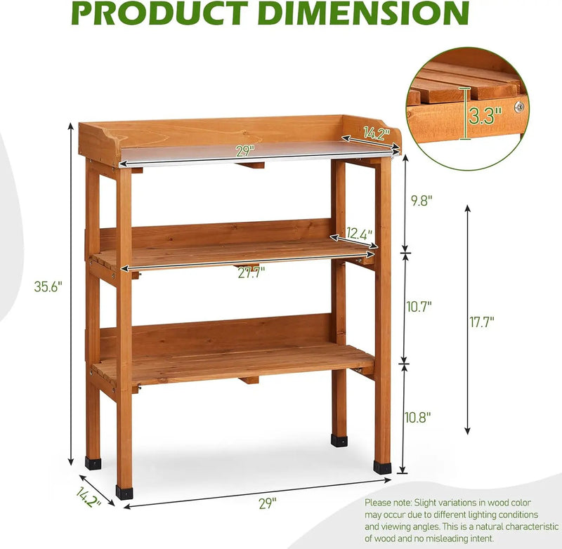 Outdoor Potting Bench Garden Work Station, Solid Wood Planting Table w/Sink Drawer Shelves,Metal Top, Folding Patio Furniture for Porch Balcony (29.1 x 14.2 x 35.6(Orange Yellow)) by GreenHaven Gardens
