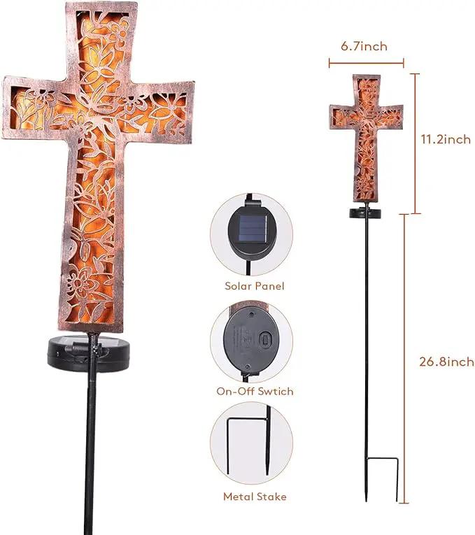 HUYIENO Solar Cross Garden Stake Lights 38inch Metal Outdoor Waterproof Memorial Garden Decor 2 Lighting Modes Cemetery Decorations for Grave for Remembrance Gifts & Sympathy Gifts by GreenHaven Gardens