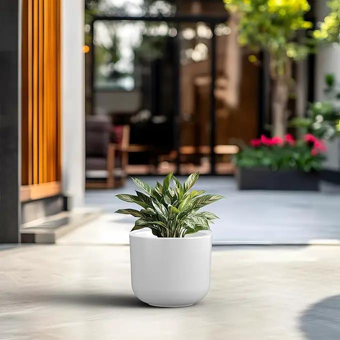 Kante Round Concrete Planter, 11 Inch Dia Classic Style Large Plant Pot with Drainage Hole for Indoor & Outdoor Plants, Ideal for Home, Patio, Garden, White by GreenHaven Gardens