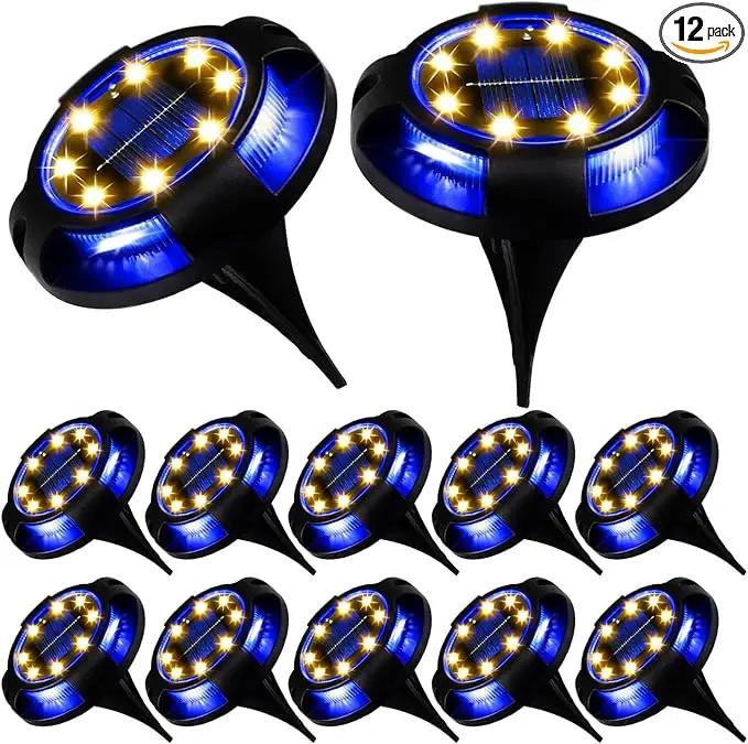K.E.J. Solar Ground Lights 12 Pcs Disk Lights Outdoor - Waterproof In-Ground Lights,Solar Landscape Lighting as Valentine's Day Decorations Outdoor for Garden Pathway Yard Deck Walkway Driveway by GreenHaven Gardens
