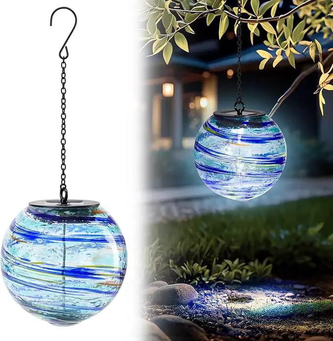 VCUTEKA Solar Chandelier Outdoor, Hanging Glass Solar Light with Hook Up, Garden Lanterns Decor for Yard, Tree and Patio, Starry Blue by GreenHaven Gardens