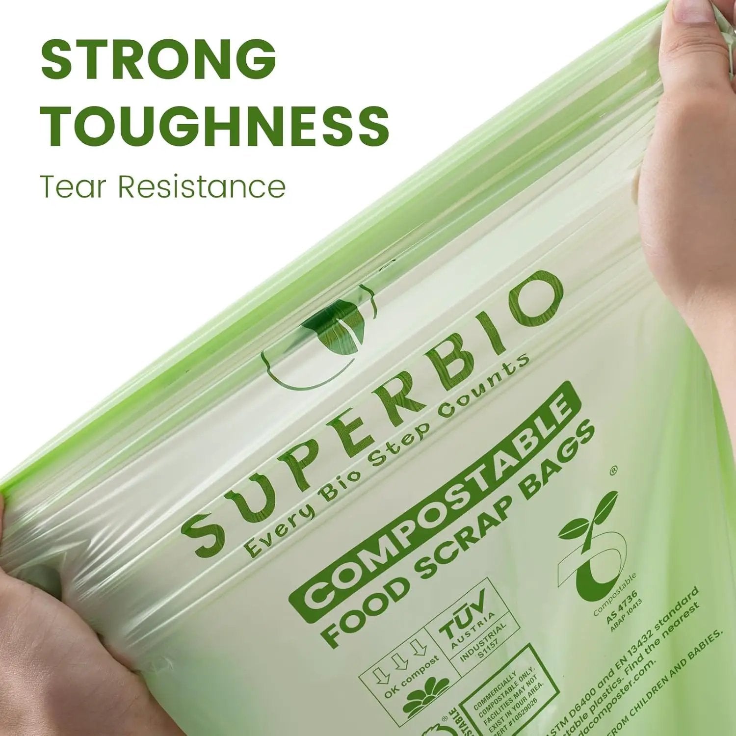 SUPERBIO 13 Gallon Handle Tie Compostable Food Waste Bags, 30 Count, 2 Pack, ASTM D6400, BPI and OK compost INDUSTRIAL, 49.2L, 0.87 Mil by GreenHaven Gardens