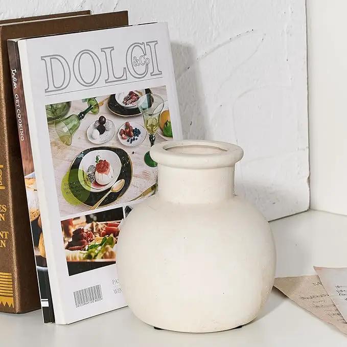 SIDUCAL Ceramic Rustic Farmhouse Vase | 6 Inch Pottery Decorative Boho Flower Vase for Home Decor, Table, Living Room, Bathroom Decoration, Shelf Decor, Mantel, Wedding, White by GreenHaven Gardens