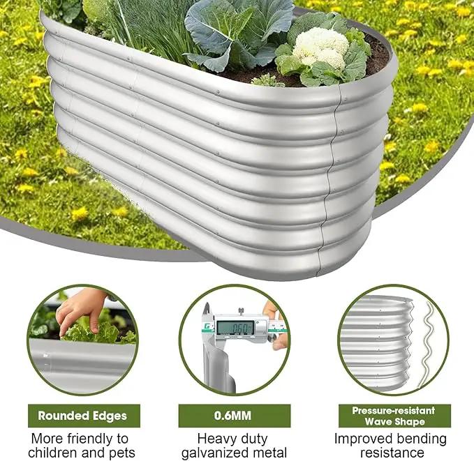 4x2x2ft Oval Galvanized Raised Garden Bed Kits Outdoor Large Metal Modular Planter Box 9-in-1 Raised Beds for Gardening,Vegetables,Fruits,Flowers & Herbs (Silver) by GreenHaven Gardens