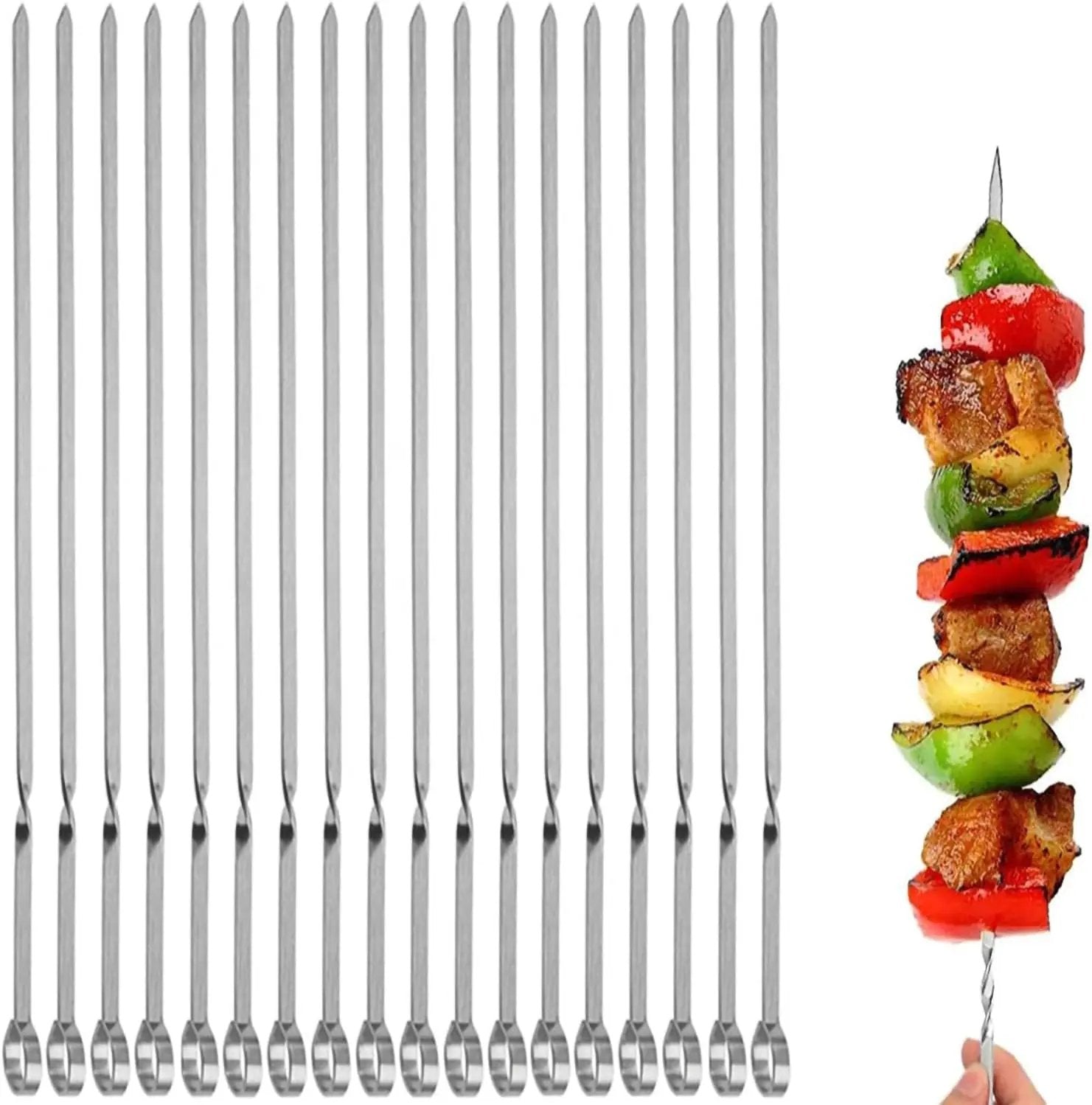 18PCS Kabob Skewers Flat Metal BBQ Barbecue Skewer 14" Long Stainless Steel Shish Kebob Sticks Wide Reusable Grilling Skewers Set for Meat Shrimp Chicken Vegetable, 18 Pack by GreenHaven Gardens