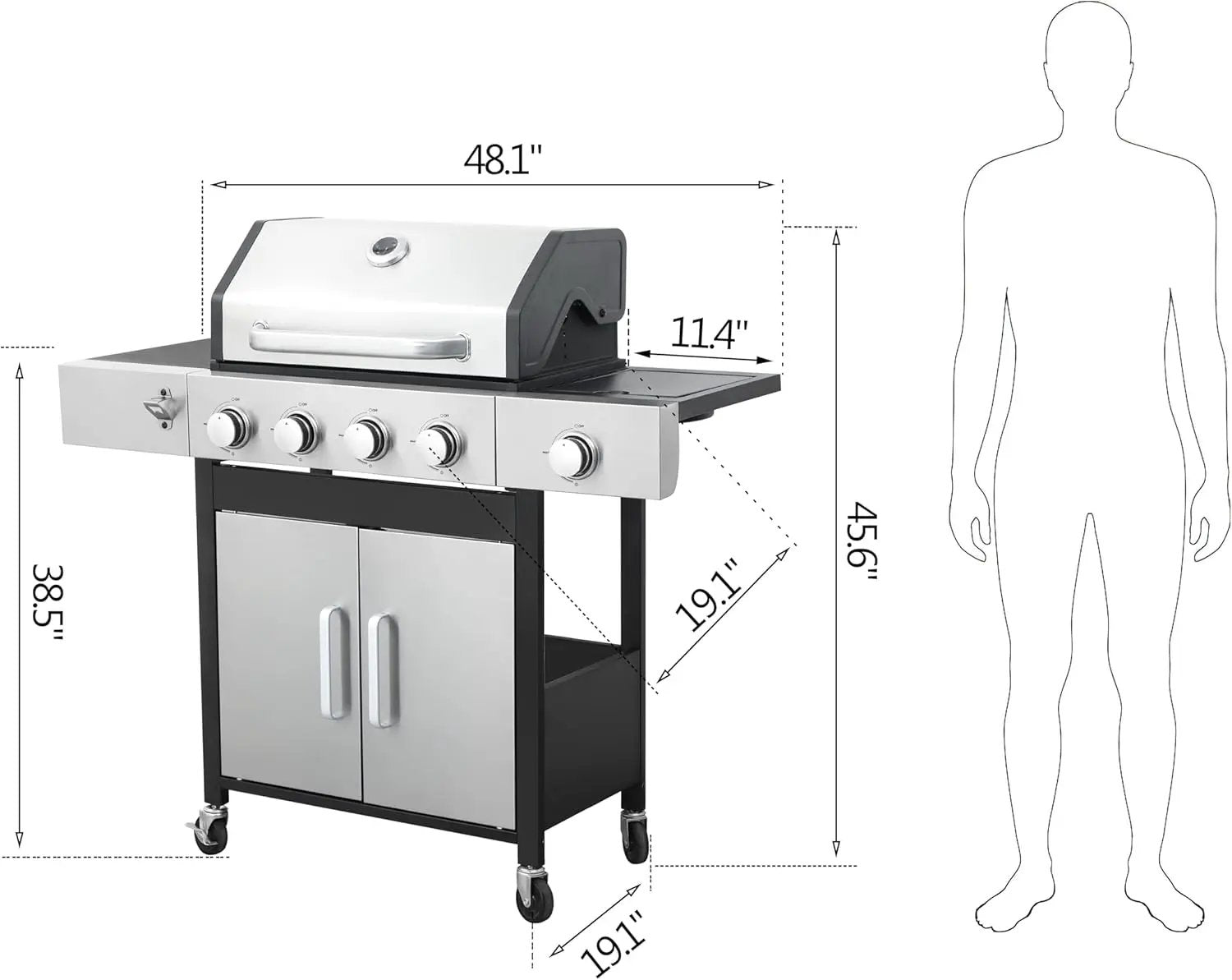 4-Burner Propane Gas BBQ Grill with Side Burner, 46,790 BTU Output, Enameled Cast Iron Grates, Heavy-Duty Stainless Steel Outdoor Grill for Backyard Barbecue by GreenHaven Gardens